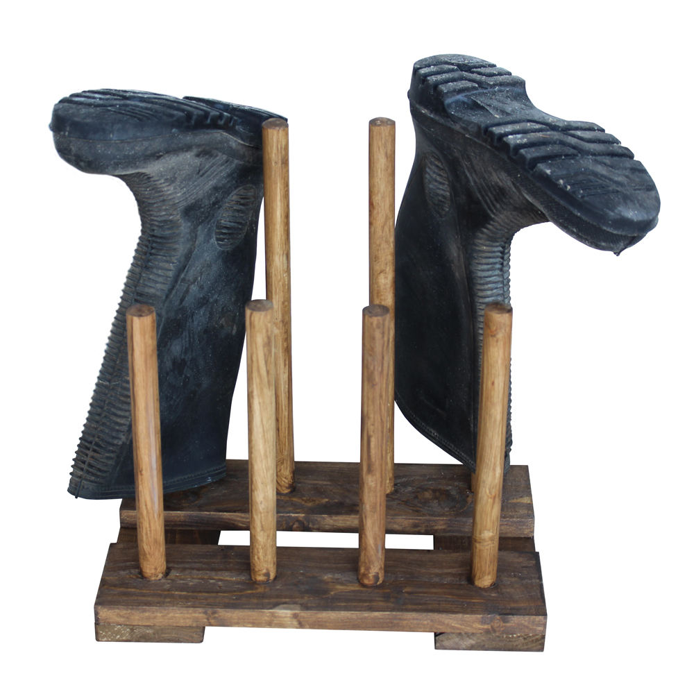Reclaimed Wooden Boot & Wellie Rack (4 Pair) Medium Oak
